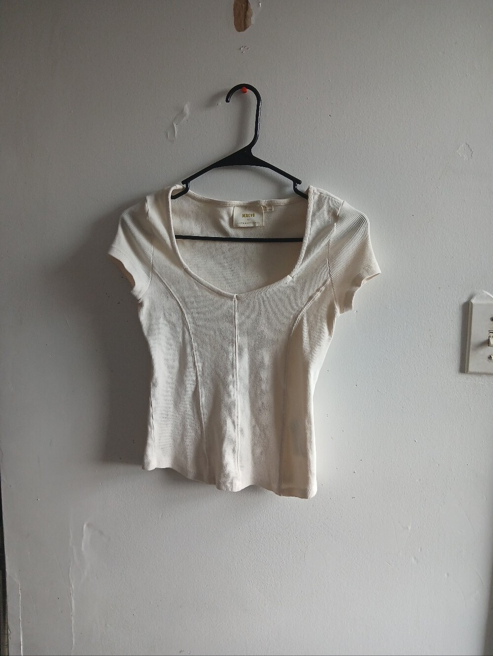 Anthropologie Cream Scoop Neck Ribbed Short Sleeve Top